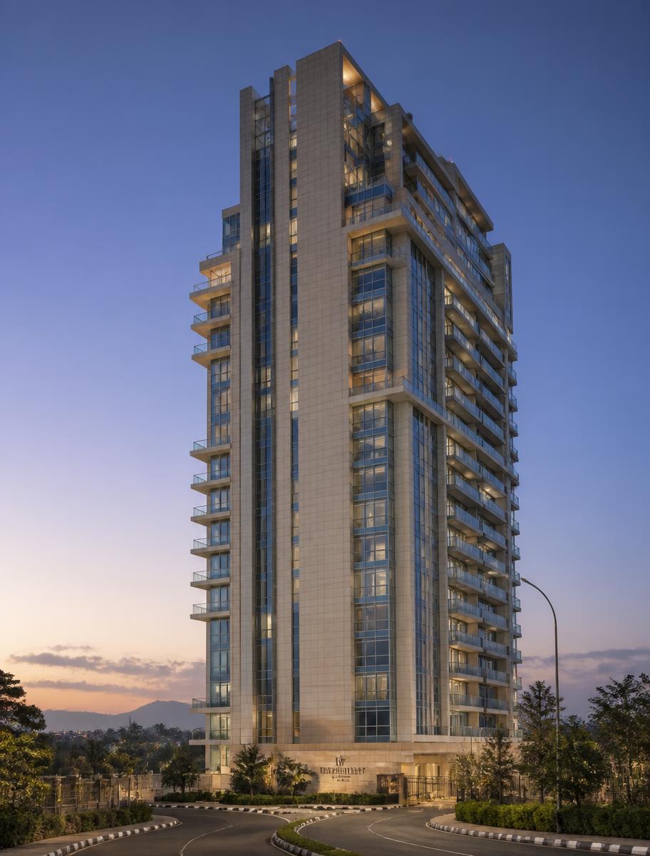 Modern residential tower at dusk in Abuja